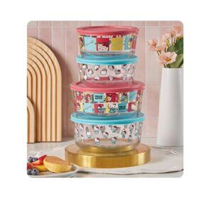 Pyrex 8-piece Decorated Glass Food Storage Set Hello Kitty